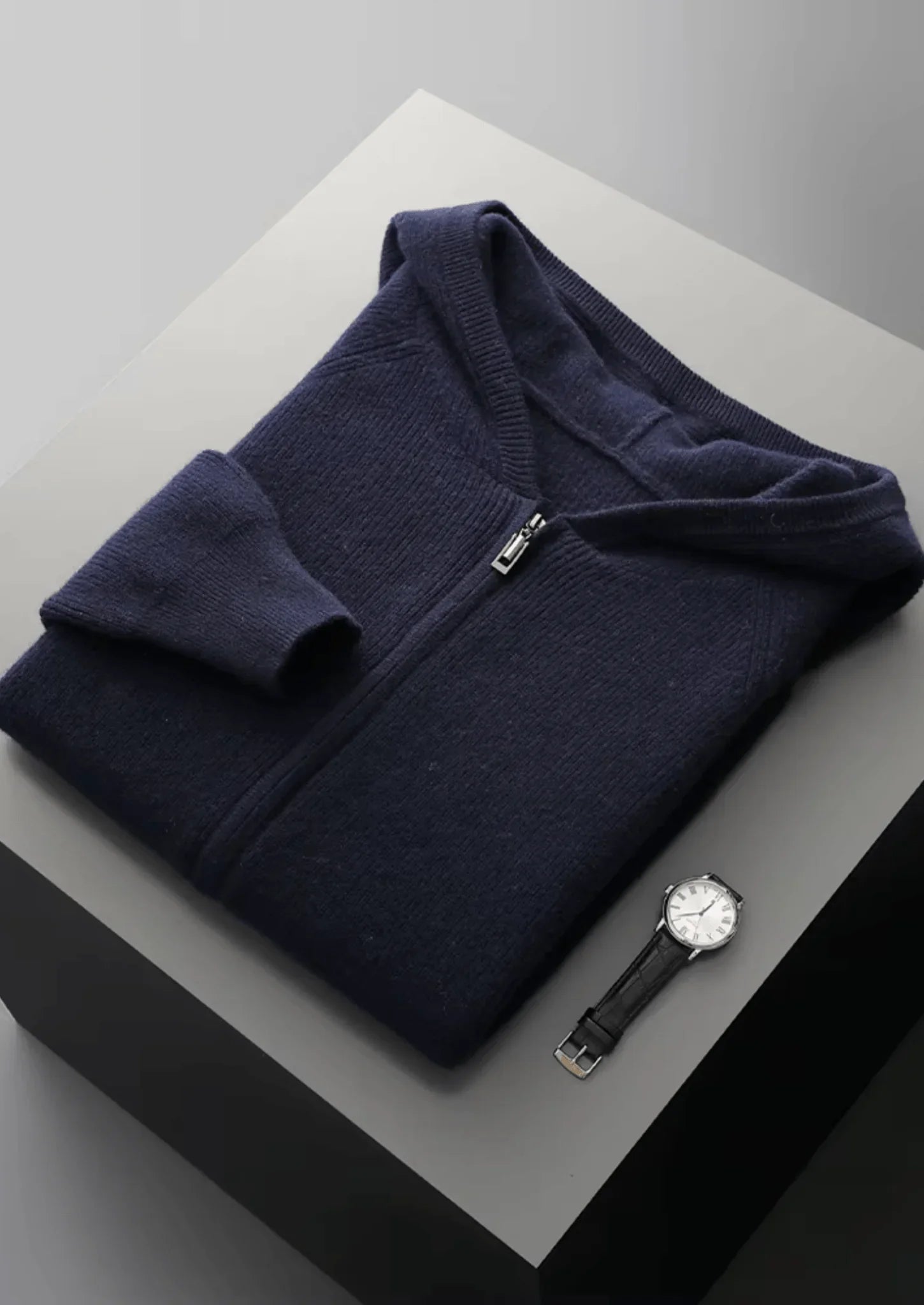 Saf Ekstra İnce Merino Yünü Ribanalı Fermuarlı Kapüşonlu - Martin Milano