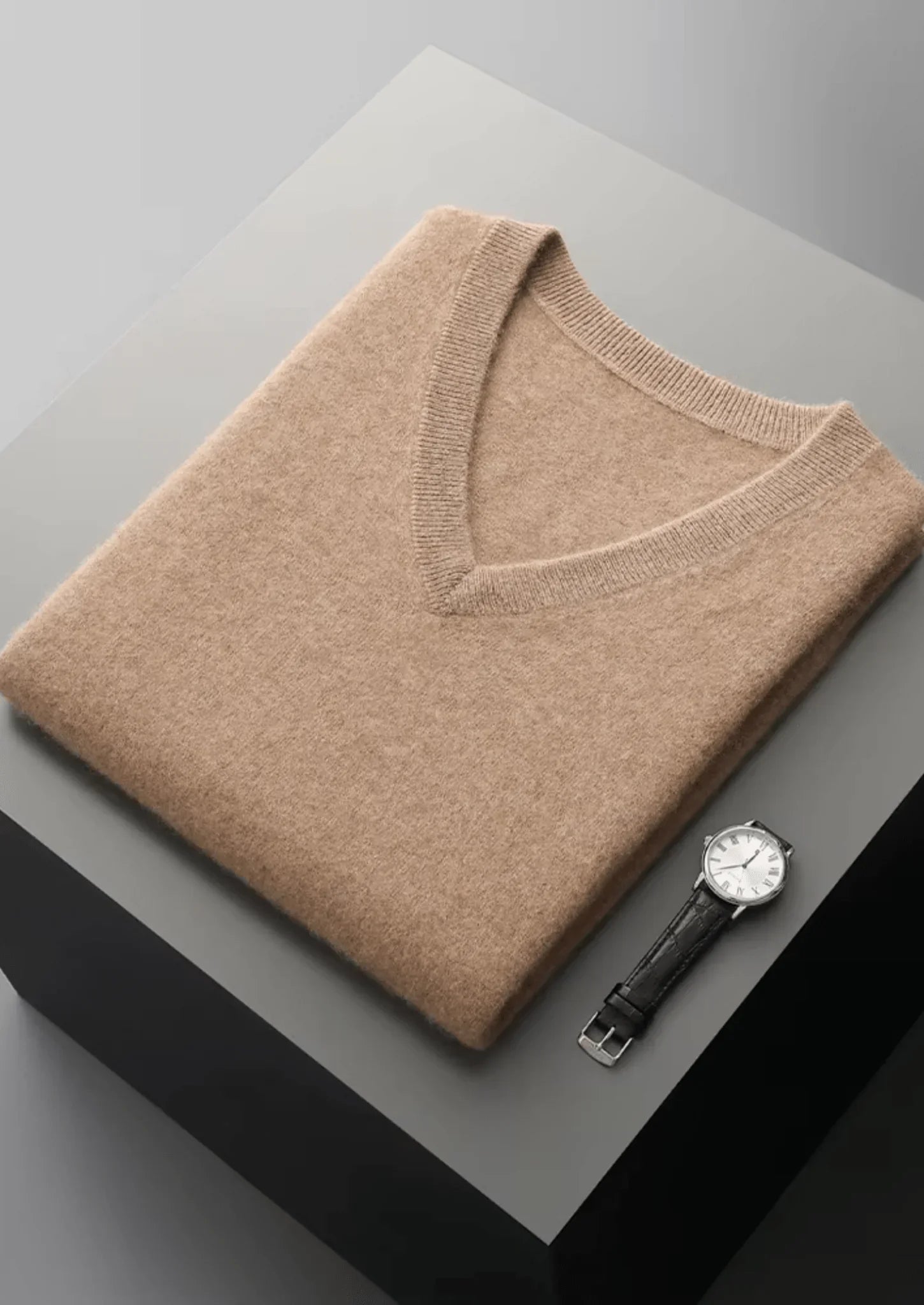 Saf Ekstra İnce Merino Yünü V Yaka Süveter - Martin Milano