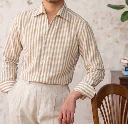 Trento Çizgili Keten Uzun Kollu Gömlek - Martin Milano