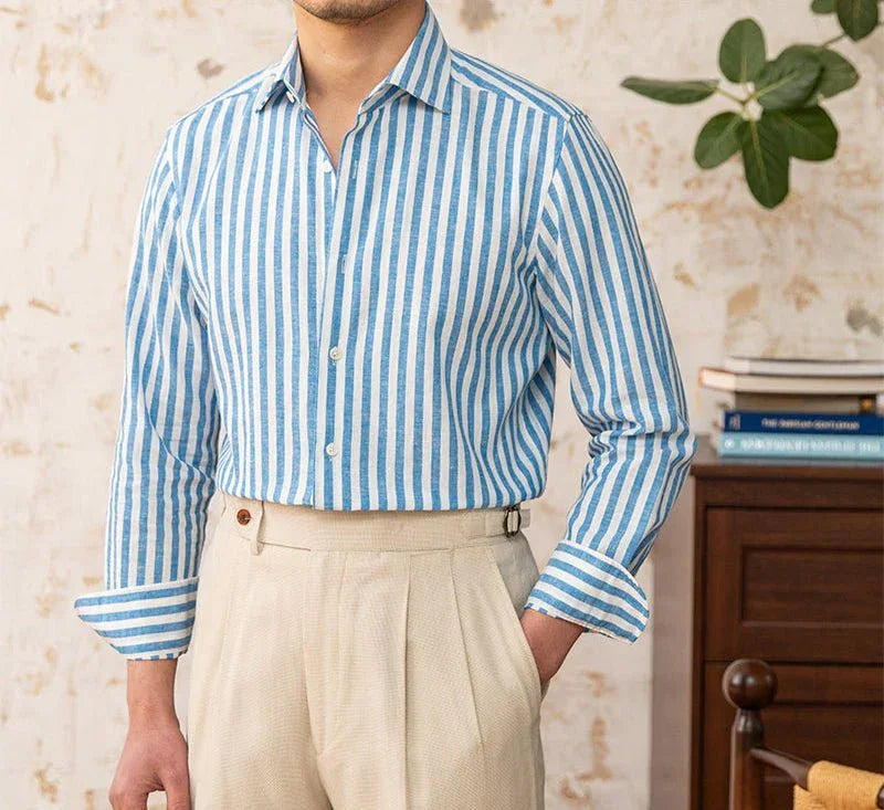 Trento Çizgili Keten Uzun Kollu Gömlek - Martin Milano