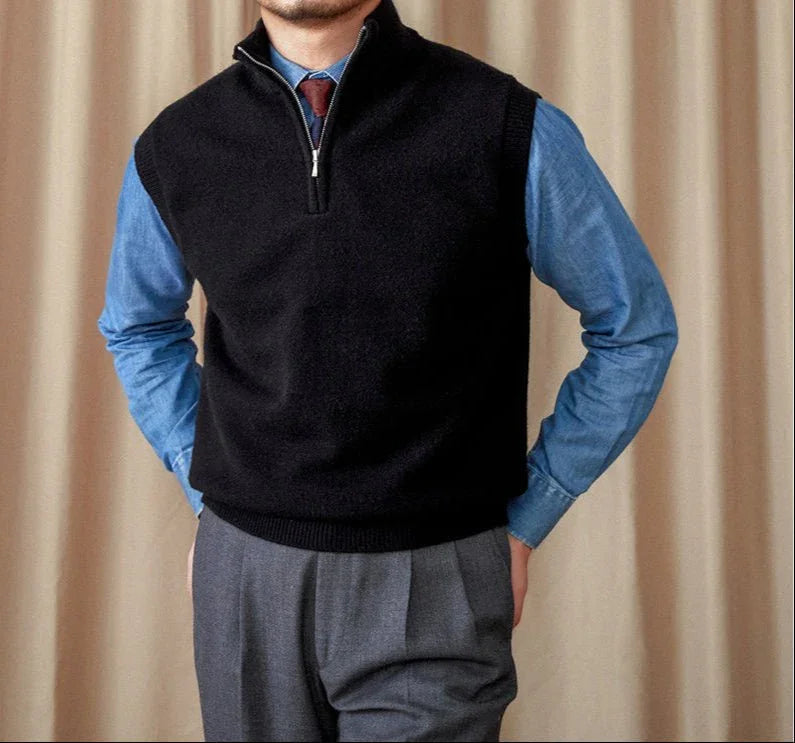 Vintage Yarım Fermuarlı Kazak Uzun Kollu Örgü Yelek - Martin Milano