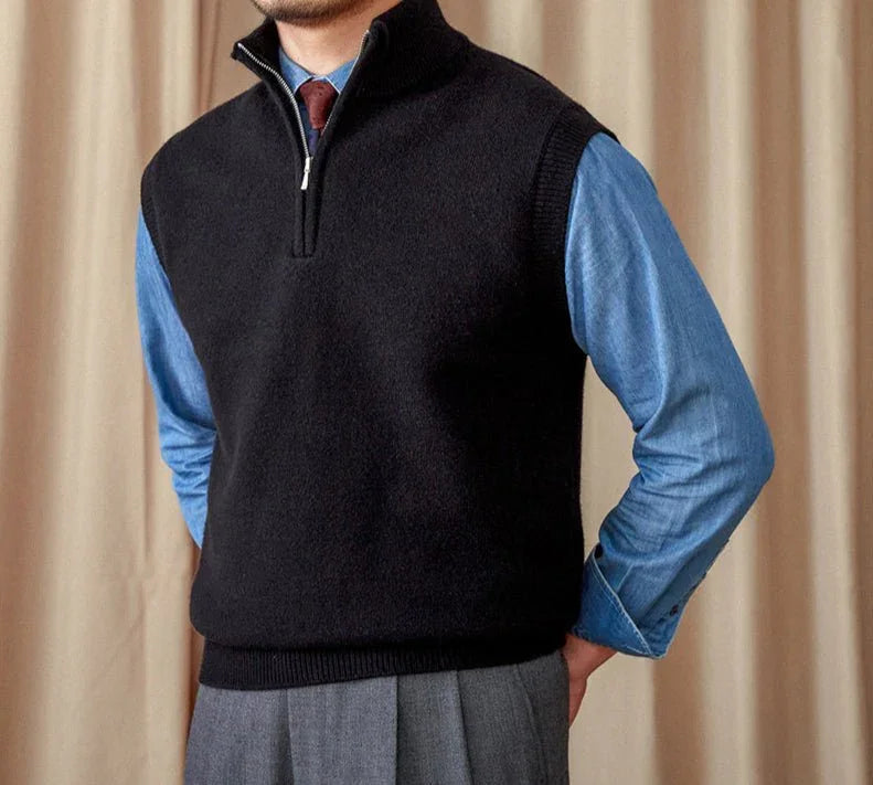 Vintage Yarım Fermuarlı Kazak Uzun Kollu Örgü Yelek - Martin Milano